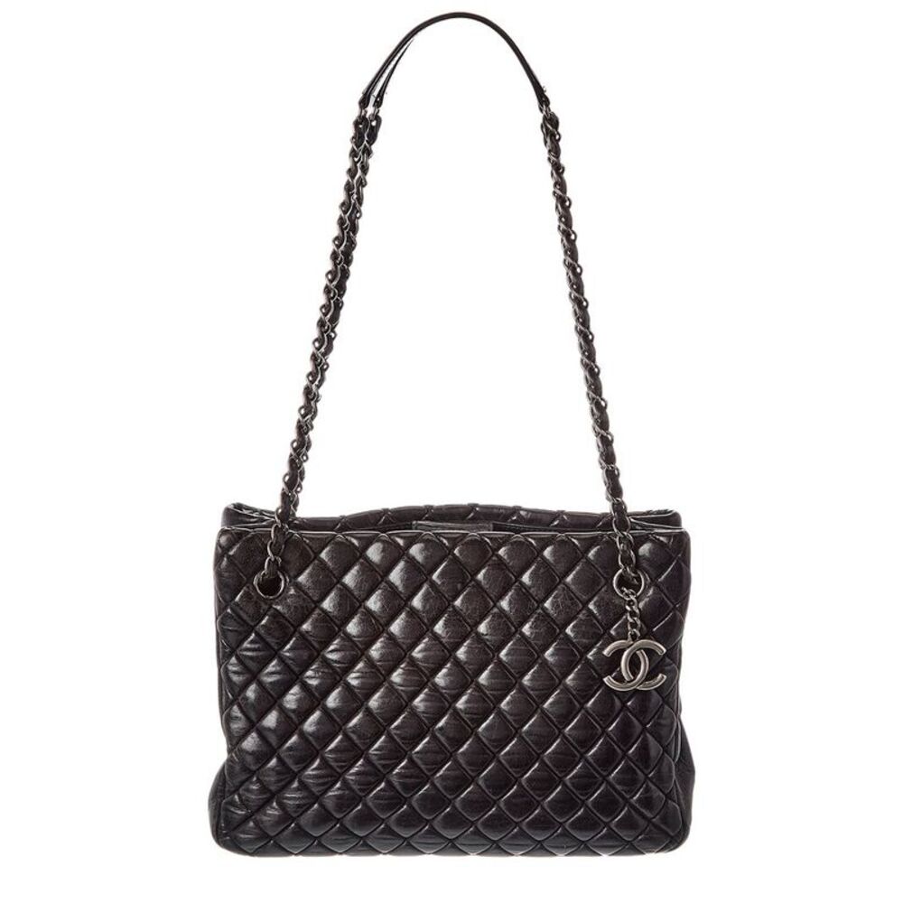 Chanel Black Lambskin Leather Cc New Bubble Tote (Authentic Pre-Loved)